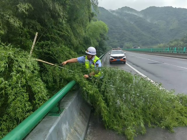 05 台风格美登陆在即，7月26日 六安西中心管控部巡路员柴梦麒清理侵占路面的毛竹(1).png